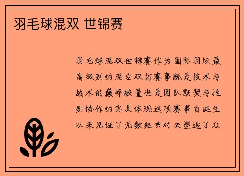 羽毛球混双 世锦赛
